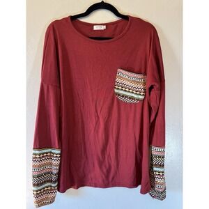 Long Sleeved Pocket Tshirt With Stripped Cuffs Size XL
